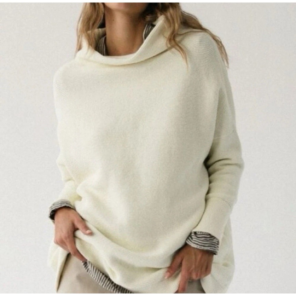 Free People L Ottoman Tunic Sweater Ecru Bohemian Minimalist Neutral Oversized